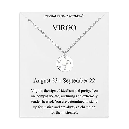 Collar de disco con el signo del zodiaco Virgo creado con cristales de Zircondia®