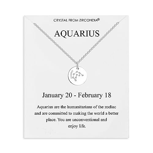 Collar de disco con el signo zodiacal de Acuario creado con cristales de Zircondia®