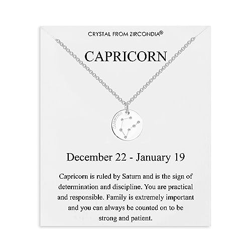 Collar de disco con el signo zodiacal de Capricornio creado con cristales de Zircondia®