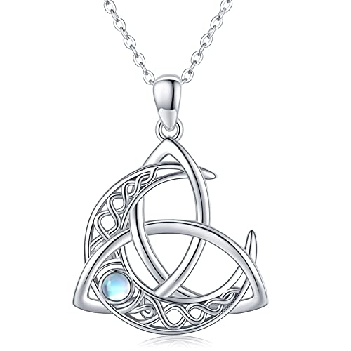 Collar de nudo celta 925 plata esterlina piedra lunar colgante de luna collar celta diosa de la luna collar joyería regalos para mujeres niñas