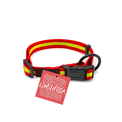 Collar para Perros Pequeños T1 - 20 - 35 x 1 cm - Fabricado en Nylon - Diseño Bandera de España - Talla S - Muy Resistente y Confortable - Accesorios para Perros - Consentida
