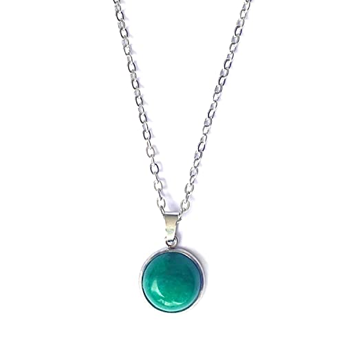 Collar Piedras Naturales Mujer - Cadena Plateada de Acero Inoxidable y Colgante de Piedras Curativa - Amuleto de Protección - Ideal para Regalo (Jade verde)