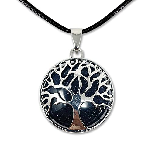 Collar unisex de árbol de la Vida con Colgante Piedra Natural Energeticas - Distintas Piedras Semipreciosas (Aventurina Azul)