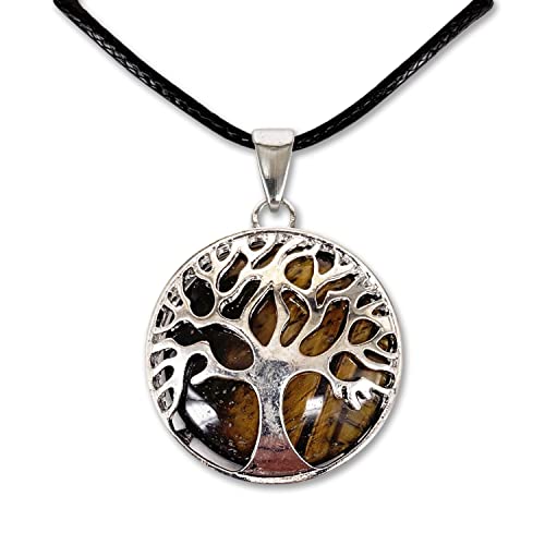 Collar unisex de árbol de la Vida con Colgante Piedra Natural Energeticas - Distintas Piedras Semipreciosas (Ojo de Tigre)