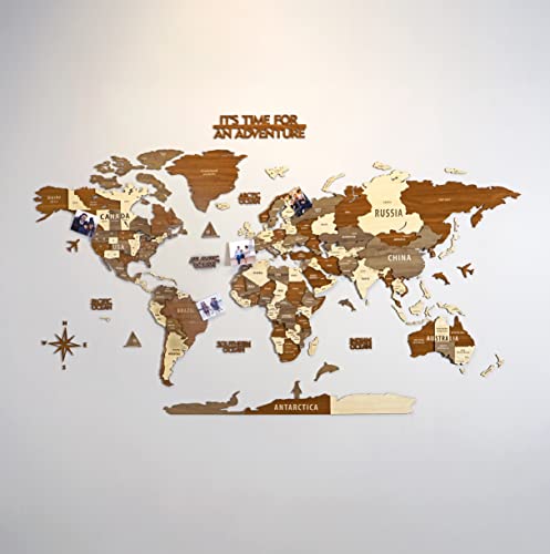 Colorfull Worlds Mapa del mundo de madera 3D, mapa de viaje multicapa con estados y capitales, decoración de pared para la nueva casa, regalo para viajeros, decoración de oficina, regalo de