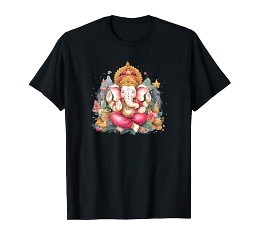 Colorido Navidad Vacaciones Ganesha Hindú Religioso Camiseta