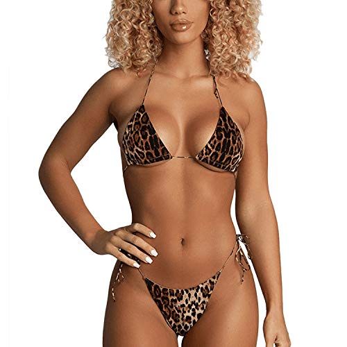 Conjunto de bikini de dos piezas con estampado de guepardo de serpiente, estilo brasileño - Marrón - 36-38