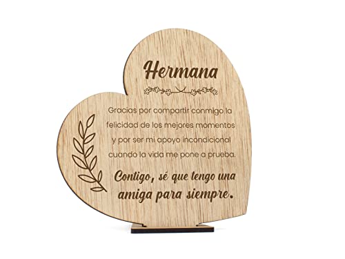 CONTRAXT Tarjeta regalo en madera. Regalo original Postal cumpleaños Felicitación tarjetas agradecimiento (Hermana)