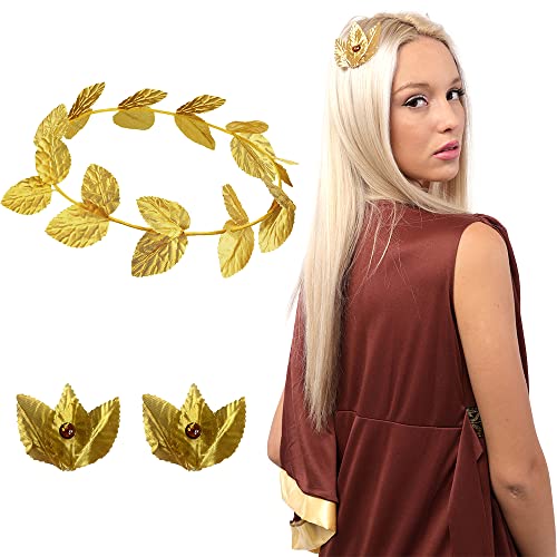 Corona Medusa Griega de Accesorios Diosa Griega Mujer, Diadema Romana con Doradas Hojas Mujer para Disfraz Griega Mujer (1 Diadema + 1 par de Clip)