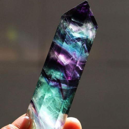 Cristal de cuarzo hexagonal natural, de Ularma, fluorita de curación, piedra preciosa de color verde o púrpura 7.5-8cm Colorful