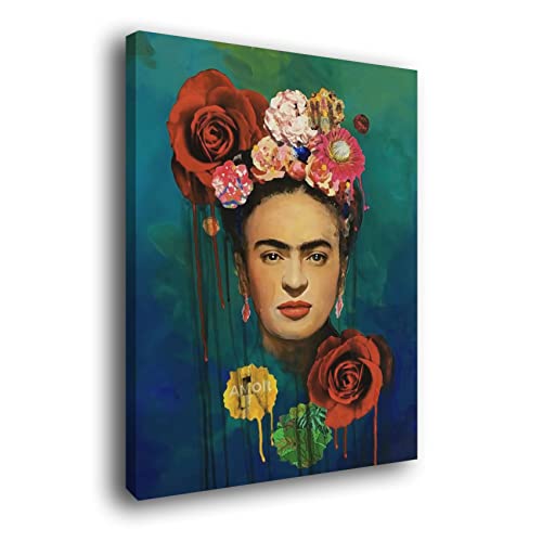 Cuadro lienzo Frida Flores de Amor efecto pintura- Alta resolución – Varias medidas (44_x_60_cm)