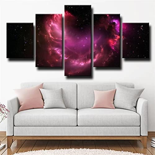 Cuadros Modernos Impresión De Imagen Artística Lienzo Decorativo Para Tu Salón O Dormitorio 5 Piezas Nebulosa Galaxia Rojo Cielo Estrellado Modulares Pintura De Decoración Moderna 150×80 Cm -3A6N/A1K