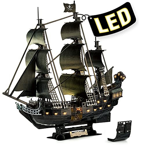 CubicFun Puzzle 3D LED Venganza de la Reina Ana Maquetas para Construir Adultos, Grande Maquetas de Barcos Pirata con Detalles Interiores, Recuerdo Regalo para Niños y Adultos, 293 Piezas