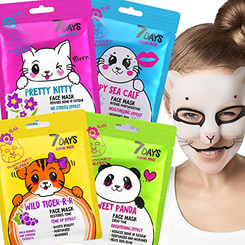 Cuidado De La Piel Con Mascarillas - Juego De Mascarillas En Láminas Hidratantes, Iluminadoras, Nutritivas, Refrescantes - Mascarilla Facial De Animales Bonita - 4 Unidades