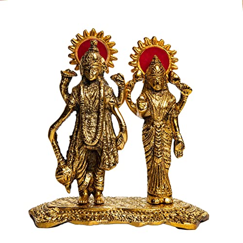Cuidado milagro | Estatua Lakshmi Narayan con gran detalle en acabado antiguo de marfil - Estatua Laxmi Vishnu para decoración del hogar | Mandir | Regalo |Ídolos de latón Laxmi Narayan