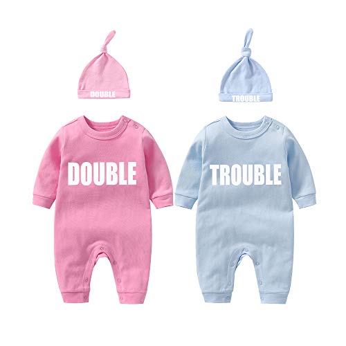 culbutomind Ropa Bebé Gemelo Double Trouble Bebé Niños Recien Divertido Pijama para Bebé 2 Piezas Mono para Niños(PB 3m)