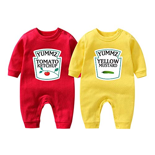 culbutomind Ropa Bebé Gemelo Yummz Tomato Ketchup Bebé Niños Recien Divertido Pijama para Bebé 2 Piezas Mono para Niños(RY Romper 6m)