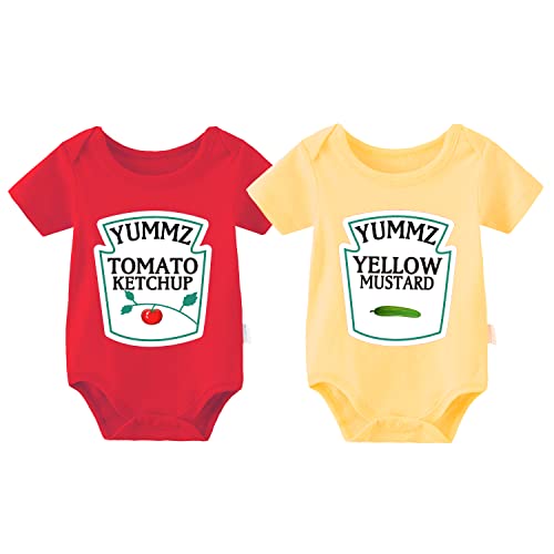 culbutomind Ropa Bebé Gemelo Yummz Tomato Ketchup Bebé Niños Recien Divertido Pijama para Bebé 2 Piezas Mono para Niños(RY S 12m)