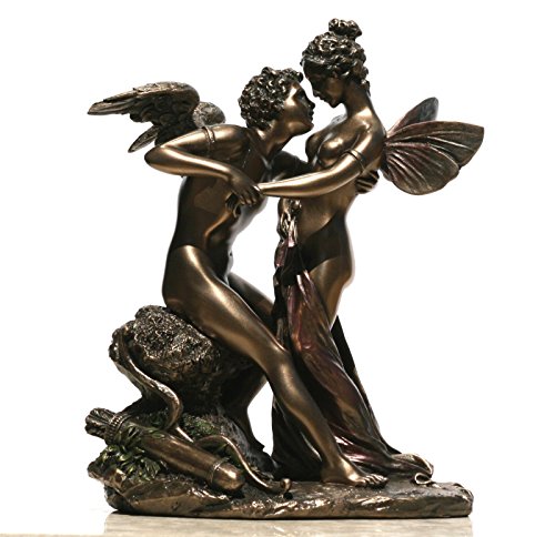 Cupido y Psique Estatua Escultura de Amor & Alma Desnuda Eros Kiss bronce acabado 6.89 "