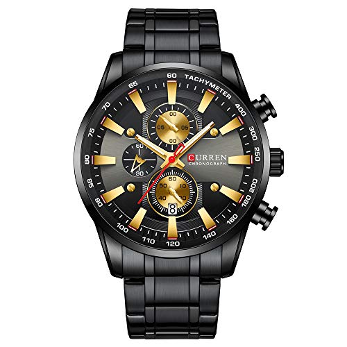 Curren Reloj de pulsera para hombre con múltiples zonas horarias y fecha, acero inoxidable, color negro 8351