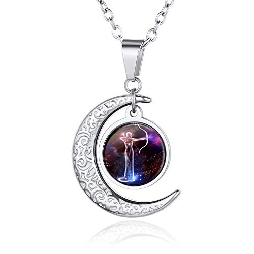 Custom4U Collar Constelación Horóscopo Astrología Sagitario Colgante Sol Luna Creciente Acero Inoxidable 316L Mujer