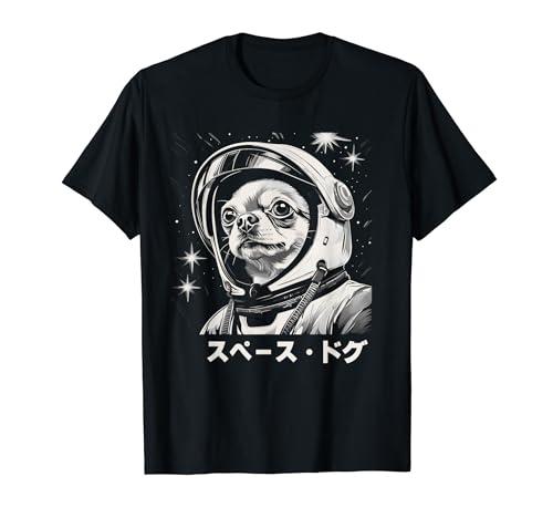 Cute Chihuahua Dog in Astronaut Suit: Japanese Katakana Tee Camiseta