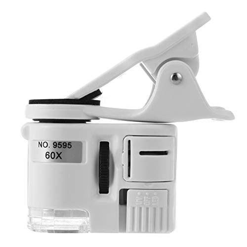 Cymwer Mini microscopio de Bolsillo Universal para teléfono 60X con luz LED Microscopios con Zoom ABS con batería para niños Adultos para teléfonos Inteligentes móviles