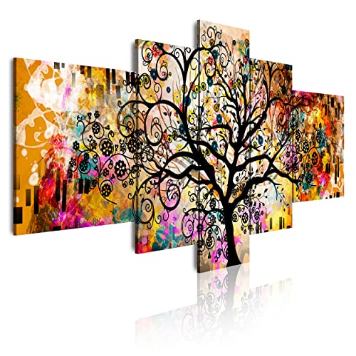 DekoArte 429 - Cuadros Modernos Impresión de Imagen Artística Digitalizada | Lienzo Decorativo Para Salón o Dormitorio | Estilo Abstracto Arte Árbol de la Vida de Gustav Klimt | 5 Piezas 180x85cm XXL