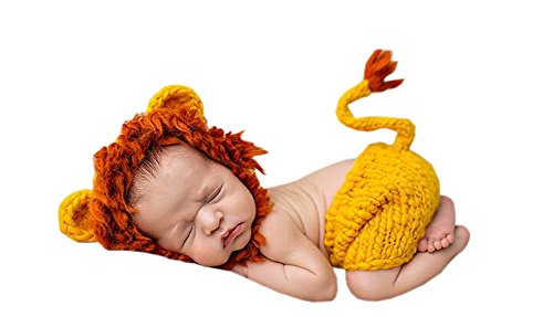 DELEY Unisex Bebé León Disfraz Infantil Ropa Traje de Fotografía Props Crochet Sombrero de punto Pantalones Set 0-6 Meses