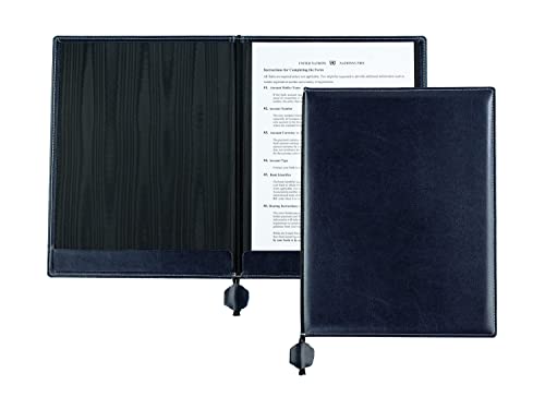 Delon VARONE – Carpeta para documentos en DIN A4 con cordón negro de piel sintética ecológica vegana y sostenible (azul), carpeta para documentos con 2 listones para documentos, documentos,