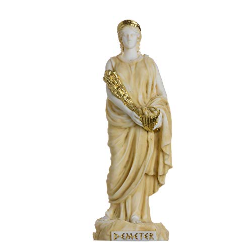 Deméter Diosa De La Cosecha y La Agricultura Estatua De Alabastro En Tono Dorado 17 cm