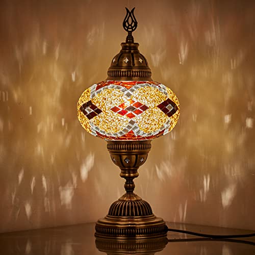 DEMMEX Lámpara de noche turca con mosaico marroquí estilo Tiffany, colorido hecho a mano, mosaicos de vidrio únicos orientales, exóticos orientales, globo de tamaño grande de 6.5 pulgadas, 14 pulgadas