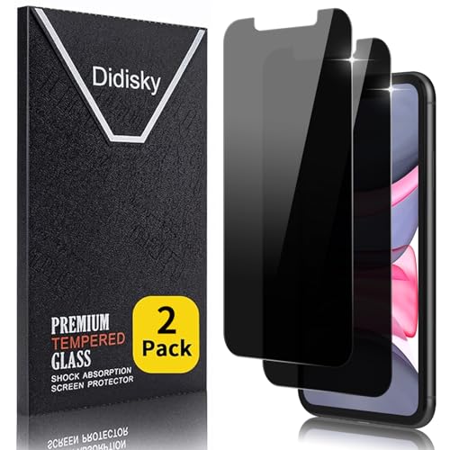Didisky 2-Unidades Privacidad de Vidrio Templado Protector de Pantalla para iPhone 11, iPhone XR 6,1", Anti-voyeur, Antihuellas, Sin Burbujas, Fácil de Limpiar, 9H Dureza