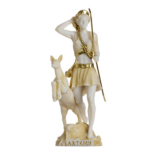 Diosa Artemis Diana Estatua griega Naturaleza Luna Tono Oro Alabastro 17 cm