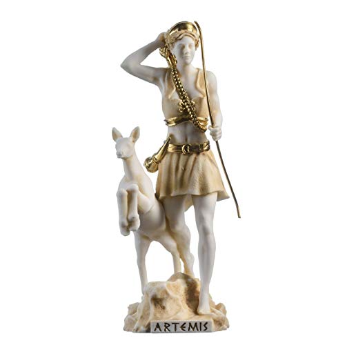 Diosa Artemis Diana Estatua griega Naturaleza Luna Tono Oro Alabastro 22,5 cm