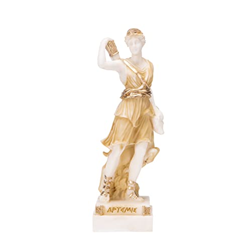 Diosa Artemisa Diana Estatua Griega Naturaleza Luna Tono Oro Alabastro 6.2 Pulgadas