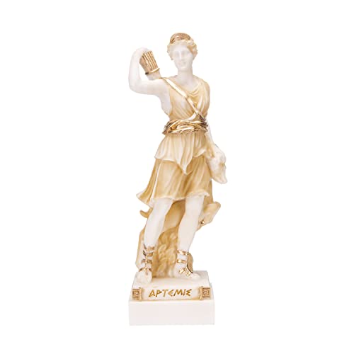 Diosa Artemisa Diana Estatua Griega Naturaleza Luna Tono Oro Alabastro 8.66 Pulgadas