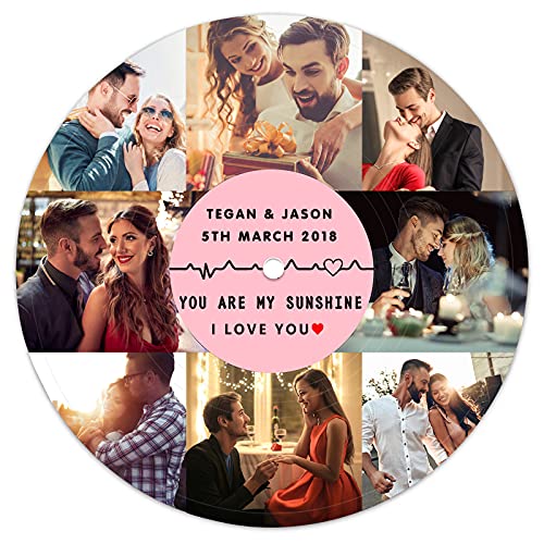Disco de vinilo personalizado con collage de fotos con código de canción Spotfy, hasta 8 imágenes, discos de vinilo personalizados, arte de pared, regalo para aniversario de boda