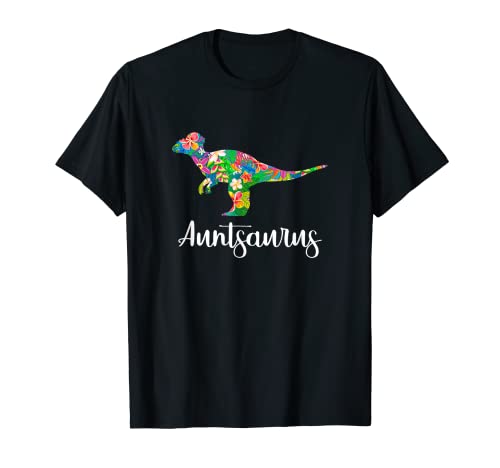 Diseño de Auntsaurus con patrones florales para tías dinosaurio Camiseta