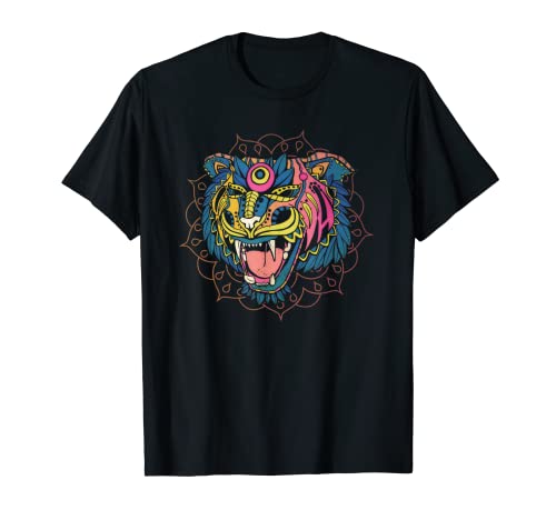 Diseño de huichol mexicano Tiger para fans de tigre. Camiseta