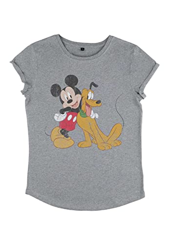 Disney Classic-Camiseta de Manga Larga para Mujer con diseño de Mickey y Pluto, Gris, S