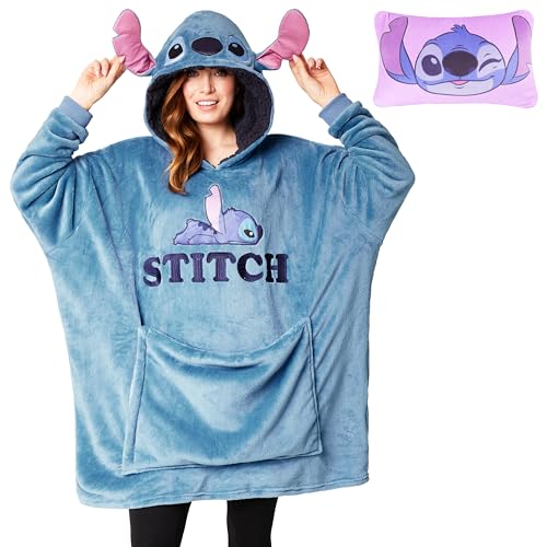 Disney Stitch Batamanta con Capucha Adultos - 2 en 1 Sudadera de Forro Polar Grande Baby Yoda - Regalos Stitch Navidad (Azul Stitch)