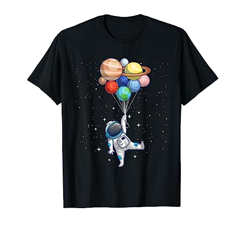 Divertido astronauta con planetas en la mano para hombres mujeres astronauta Camiseta