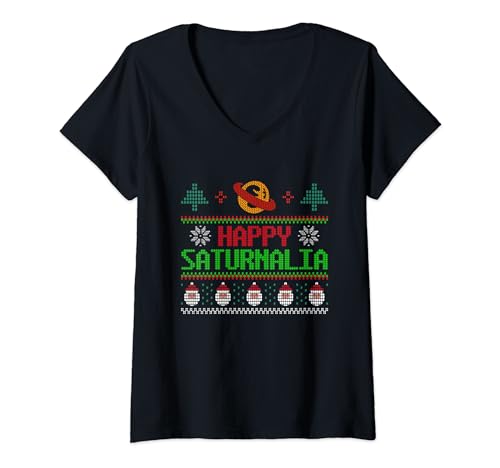 Divertido suéter feo de Navidad Saturnalia Saturno juego de palabras Camiseta Cuello V
