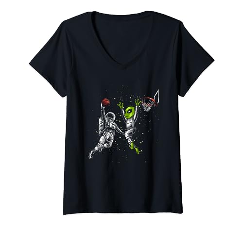Divertidos jugadores de baloncesto extraterrestres astronauta | Entrenador del equipo de Hoops Camiseta Cuello V
