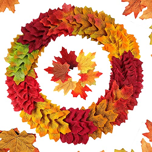 DOJoykey 300 hojas de arce otoñal, hojas de otoño artificiales de color mixto para decorar habitaciones temáticas otoñales, hacer tarjetas, manualidades y día de Acción de Gracias
