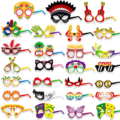 DPKOW 27pcs Divertido Máscaras Gafas de Fiesta de Papel para Carnaval Halloween Disfraces Accesorios, Mexicana Cumpleaños Fiesta Artículos Foto Props, Mascarada Temática Fiesta Disfraces Accesorios