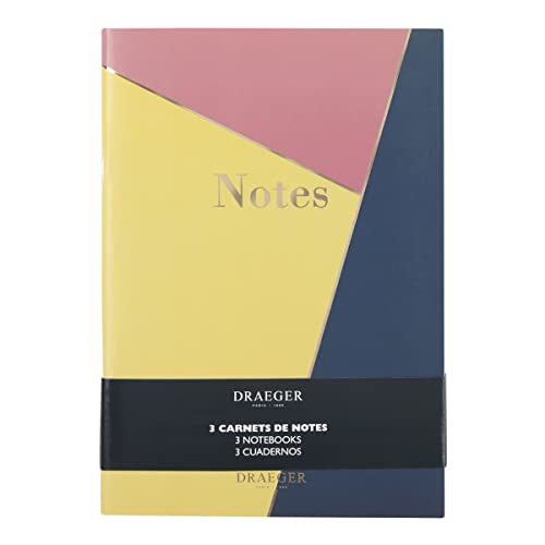 DRAEGER PARIS 1886 - Cuaderno de notas (A5, a rayas, 3 unidades), color azul, rosa y amarillo (44002077)