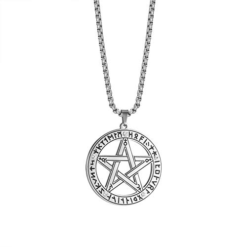 Dreamtimes Colgante hebreo Vegvisir con colgante de amuleto vikingo, símbolo judío estrella de David y letra hebrea HAY colgante para hombres y mujeres (Estrella de cinco puntas)