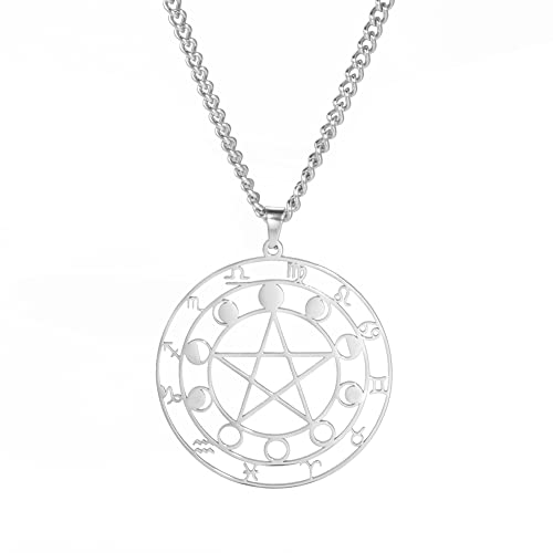 Dreamtimes Collar con colgante de pentagrama de acero inoxidable colgante de 12 constelaciones celtas estrella luna wiccano collar pagano joyería de amuleto mágico para hombres y mujeres